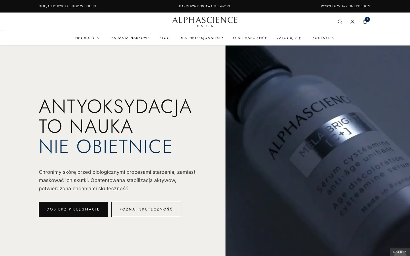 Makieta strony głównej AlphaScience