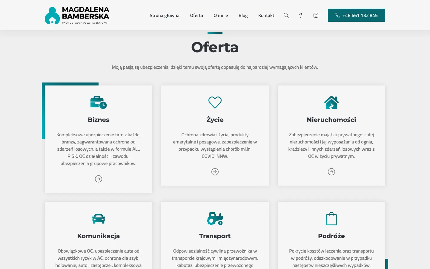 Sekcja Oferta: sześć obszarów ubezpieczeń
