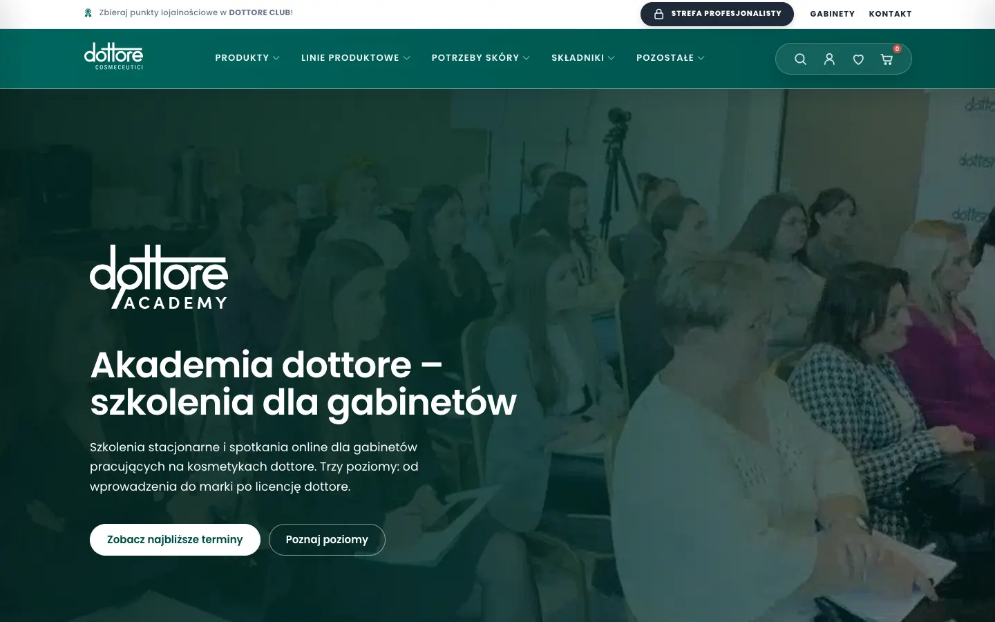 The dottore Academy page with training for salons