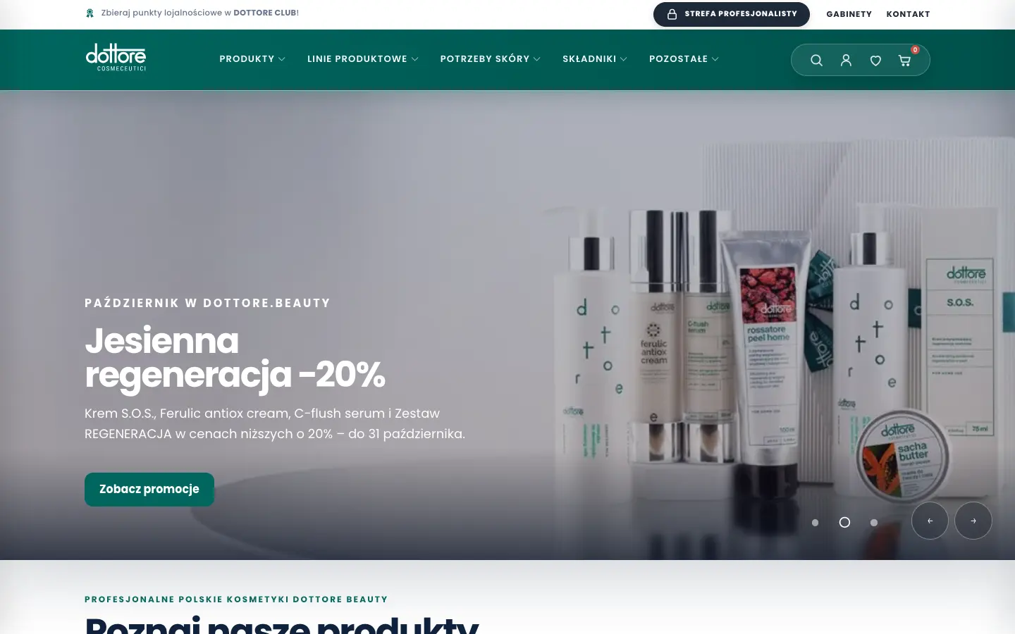 The dottore.beauty home page with an autumn promotion