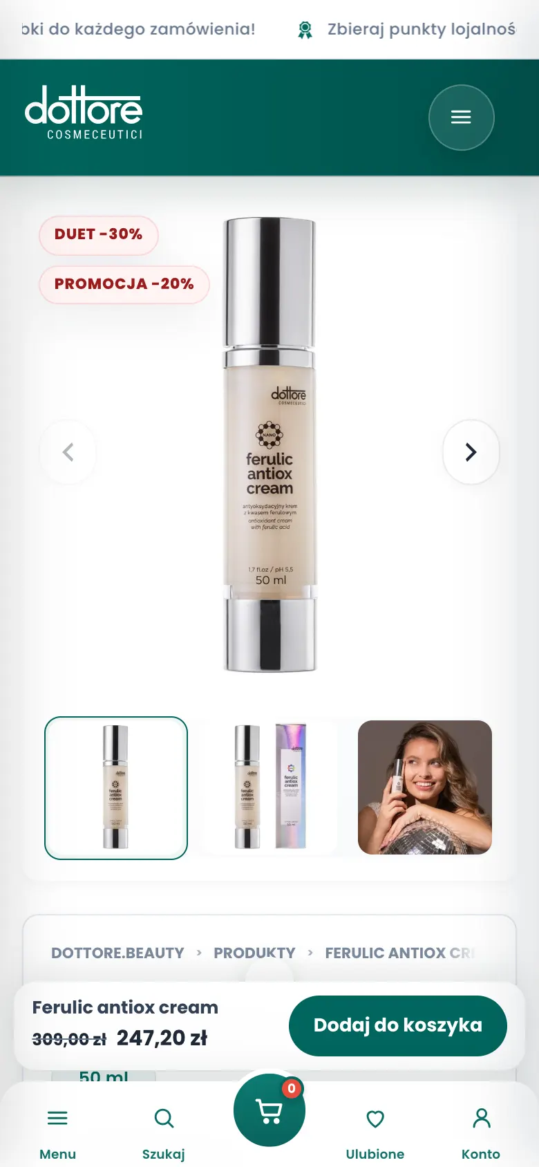 A dottore.beauty product page on a phone