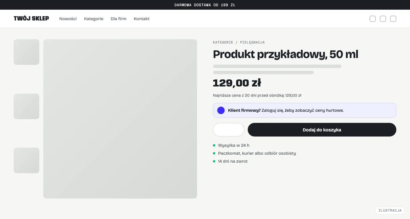 Ilustracja: karta produktu w sklepie z cenami hurtowymi po zalogowaniu