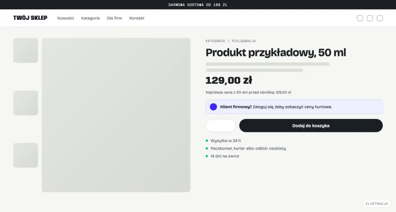 Ilustracja: karta produktu w sklepie z cenami hurtowymi po zalogowaniu