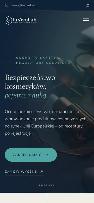 The InVivoLab website on a phone