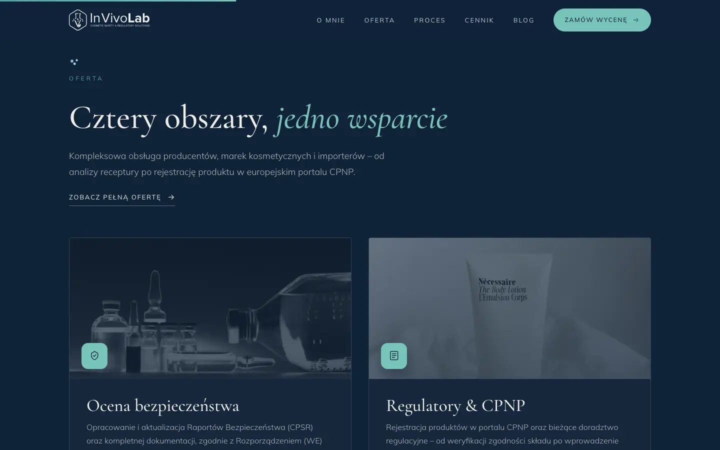 The offer section: four areas, one source of support, with photos