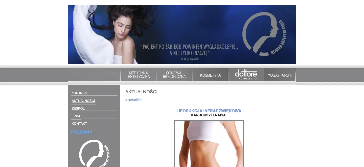 Stara strona kec.pl: szare menu z obrazków i baner z lat 2009–2012