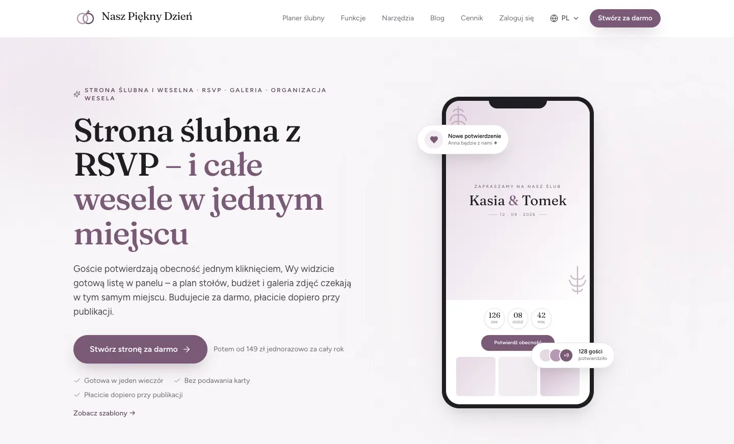 Strona naszpieknydzien.pl: strona ślubna z RSVP i całe wesele w jednym miejscu