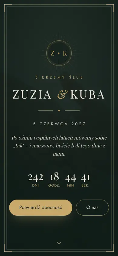 Szablon Art Déco: strona ślubna Zuzi i Kuby na telefonie