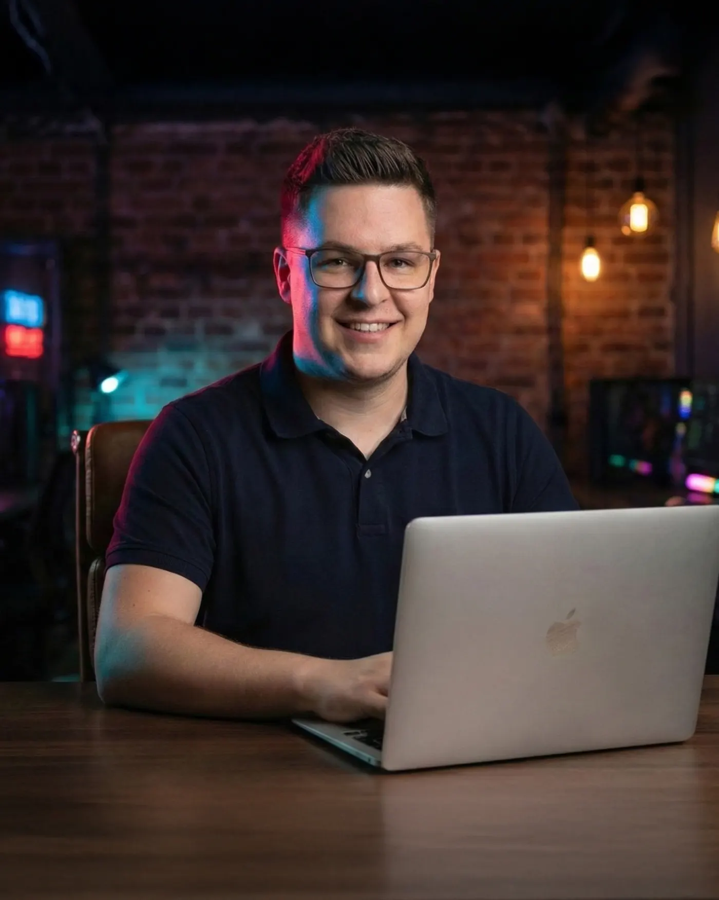 Piotr Dejneka at his laptop